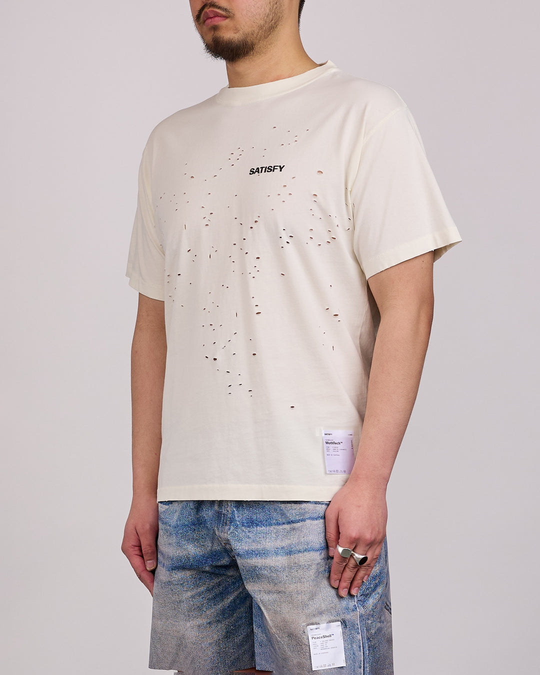 SATISFY MothTech Small Logo T-Shirt Aged Ecru