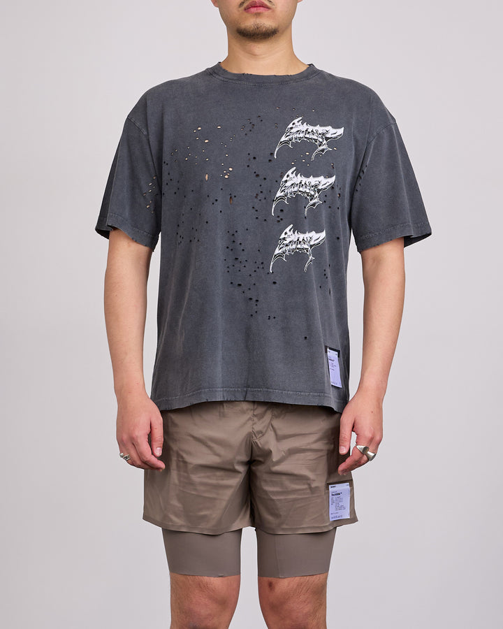 SATISFY MothTech Stack Logo Graphic T-Shirt Aged Black