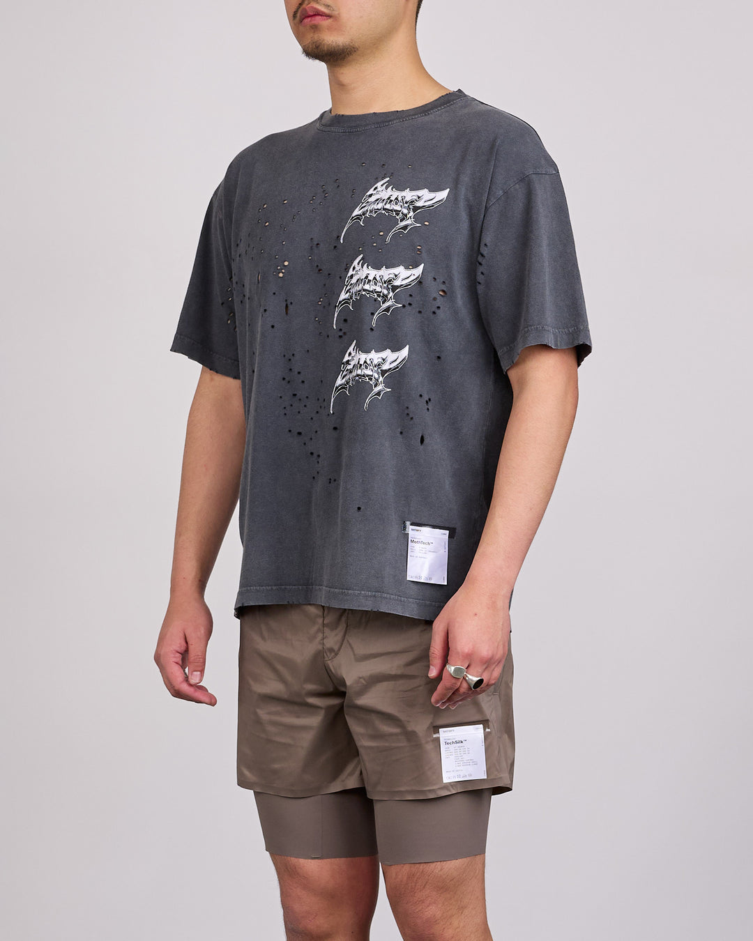 SATISFY MothTech Stack Logo Graphic T-Shirt Aged Black