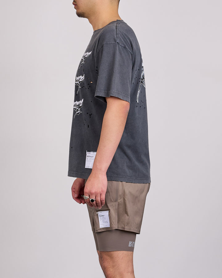 SATISFY MothTech Stack Logo Graphic T-Shirt Aged Black