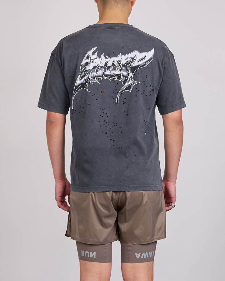 SATISFY MothTech Stack Logo Graphic T-Shirt Aged Black