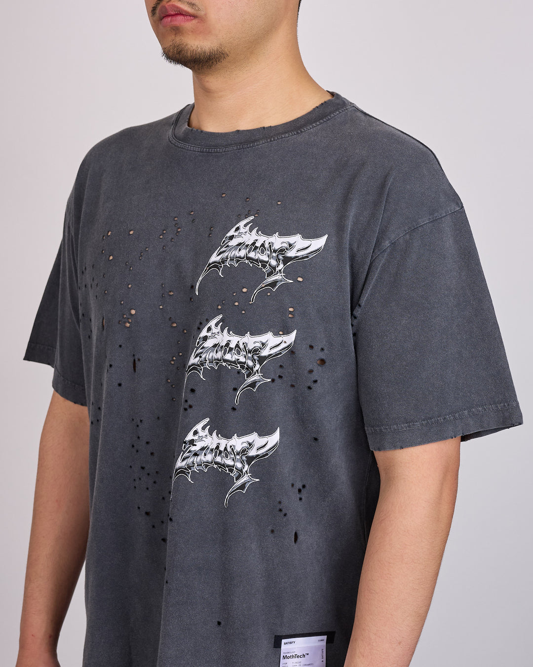 SATISFY MothTech Stack Logo Graphic T-Shirt Aged Black