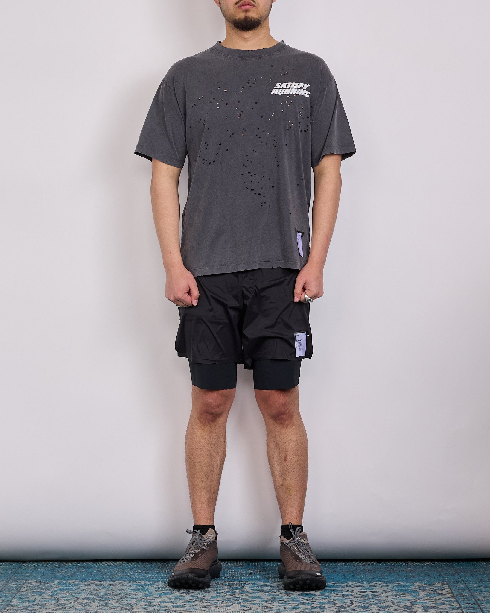 SATISFY MothTech T-Shirt Running Logo Aged Black – LESS 17