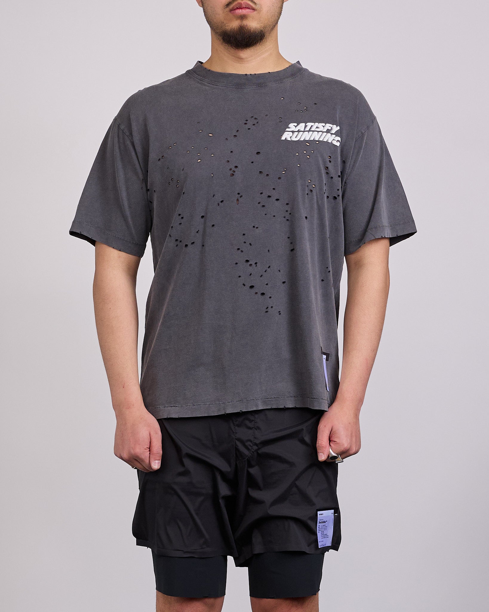 SATISFY MothTech T-Shirt Running Logo Aged Black – LESS 17