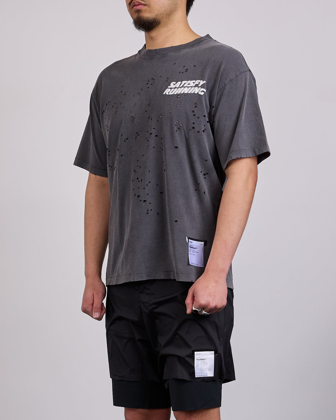 SATISFY MothTech T-Shirt Running Logo Aged Black