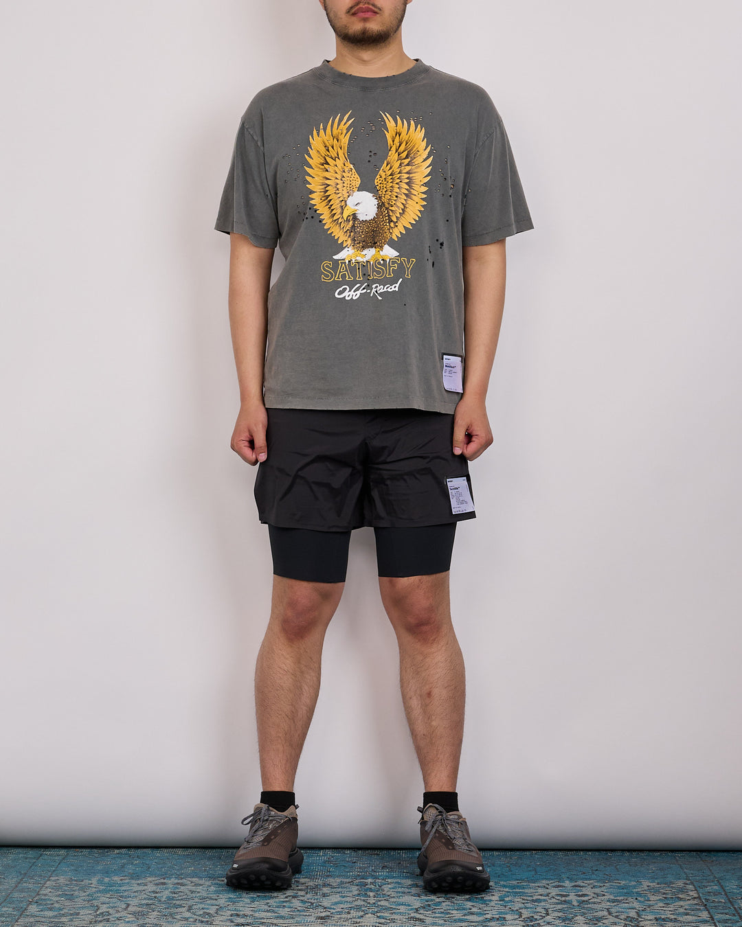 SATISFY MothTech Yellow Eagle T-Shirt Faded Black