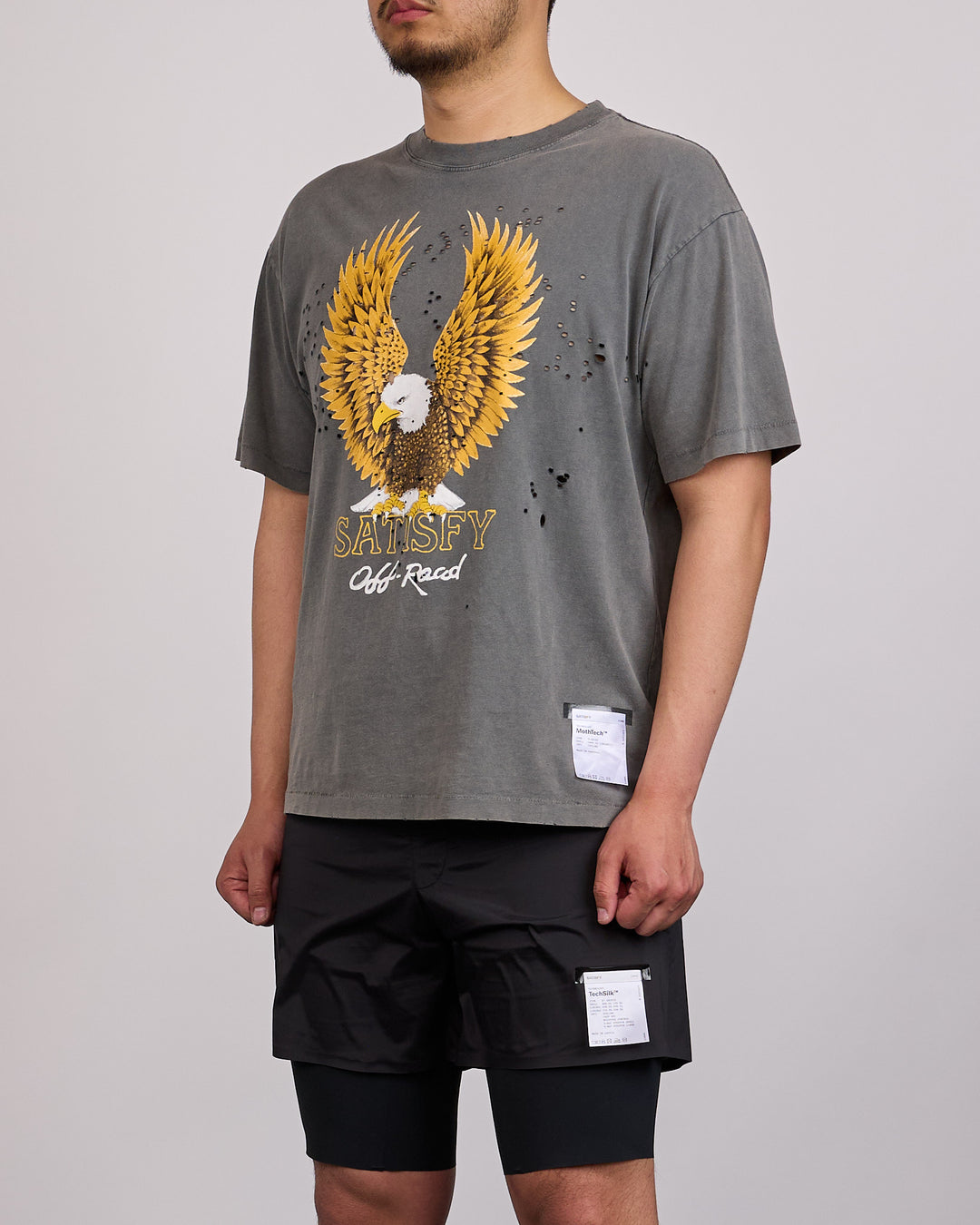 SATISFY MothTech Yellow Eagle T-Shirt Faded Black