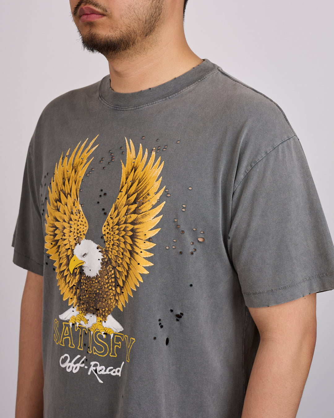 SATISFY MothTech Yellow Eagle T-Shirt Faded Black