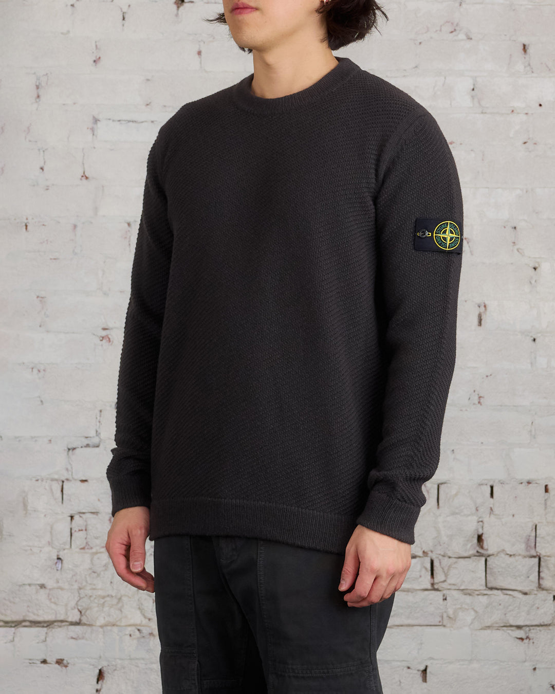 Stone Island Badge Knit Sweater Lead Grey