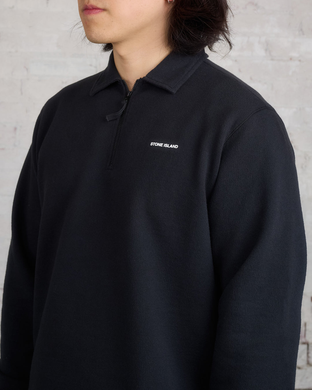 Stone Island Collar 1/4 Zip Wordmark Sweatshirt Black