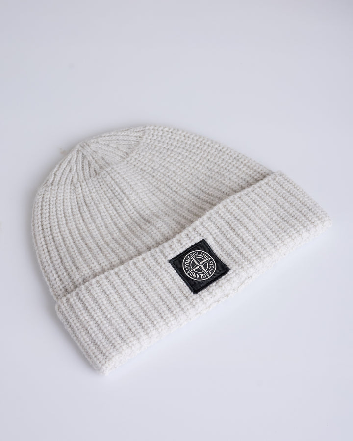 Stone Island Compass Patch Geelong Beanie Melange Pearl