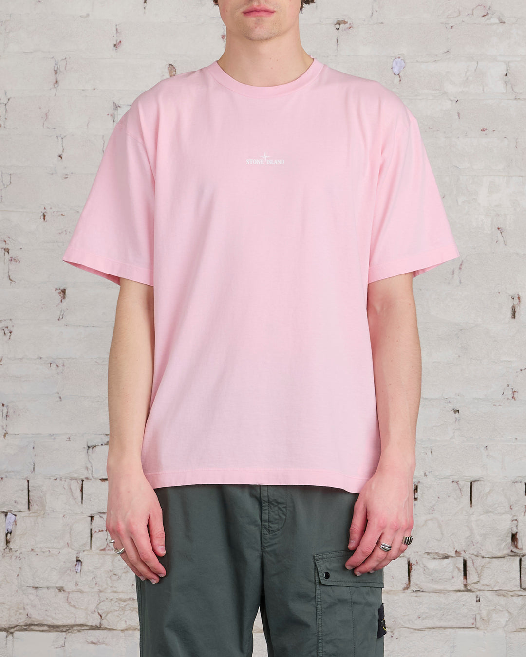Stone Island Compass Print T-Shirt Pink