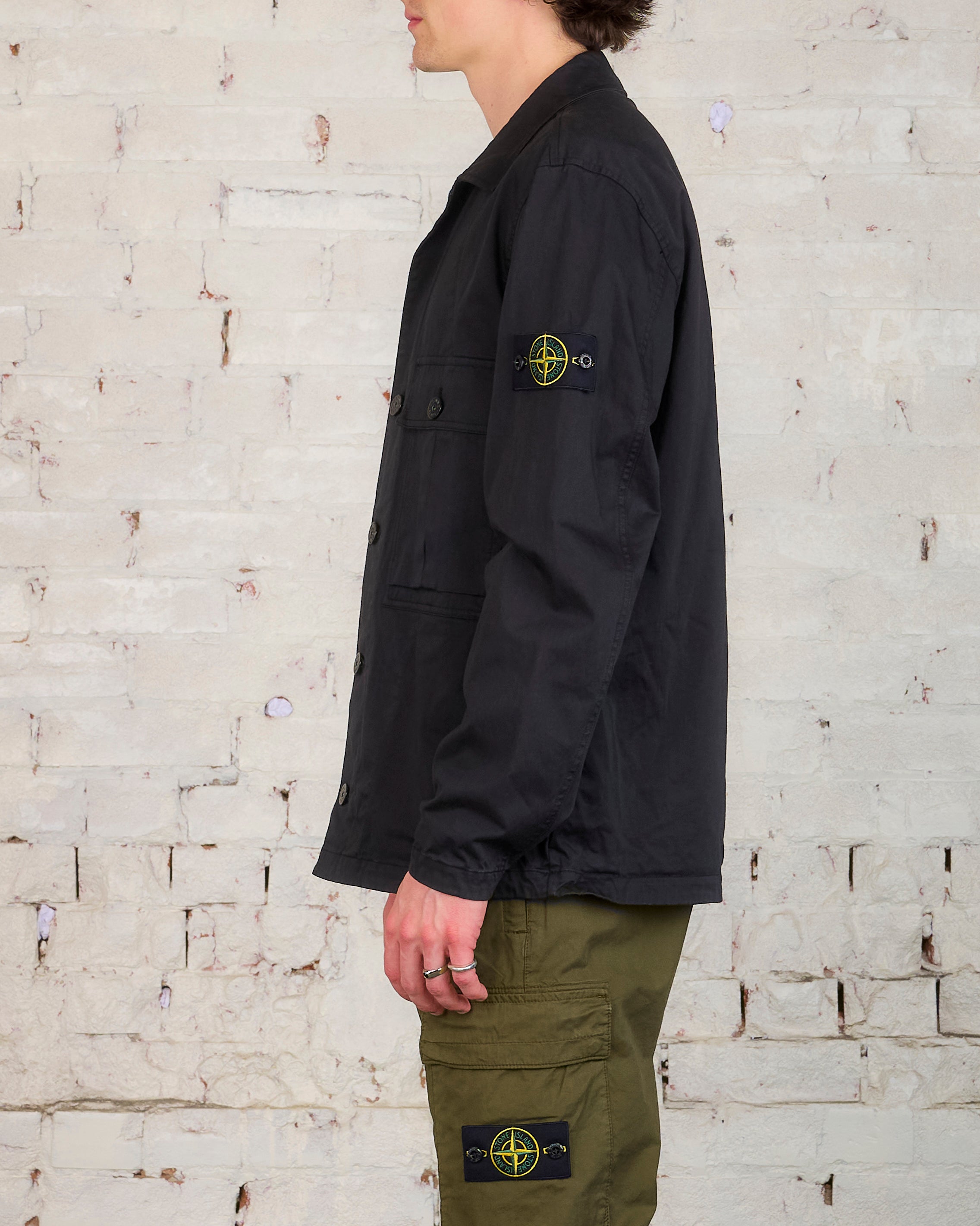 Stone Island Cotton-Wool Stretch Button Overshirt Black