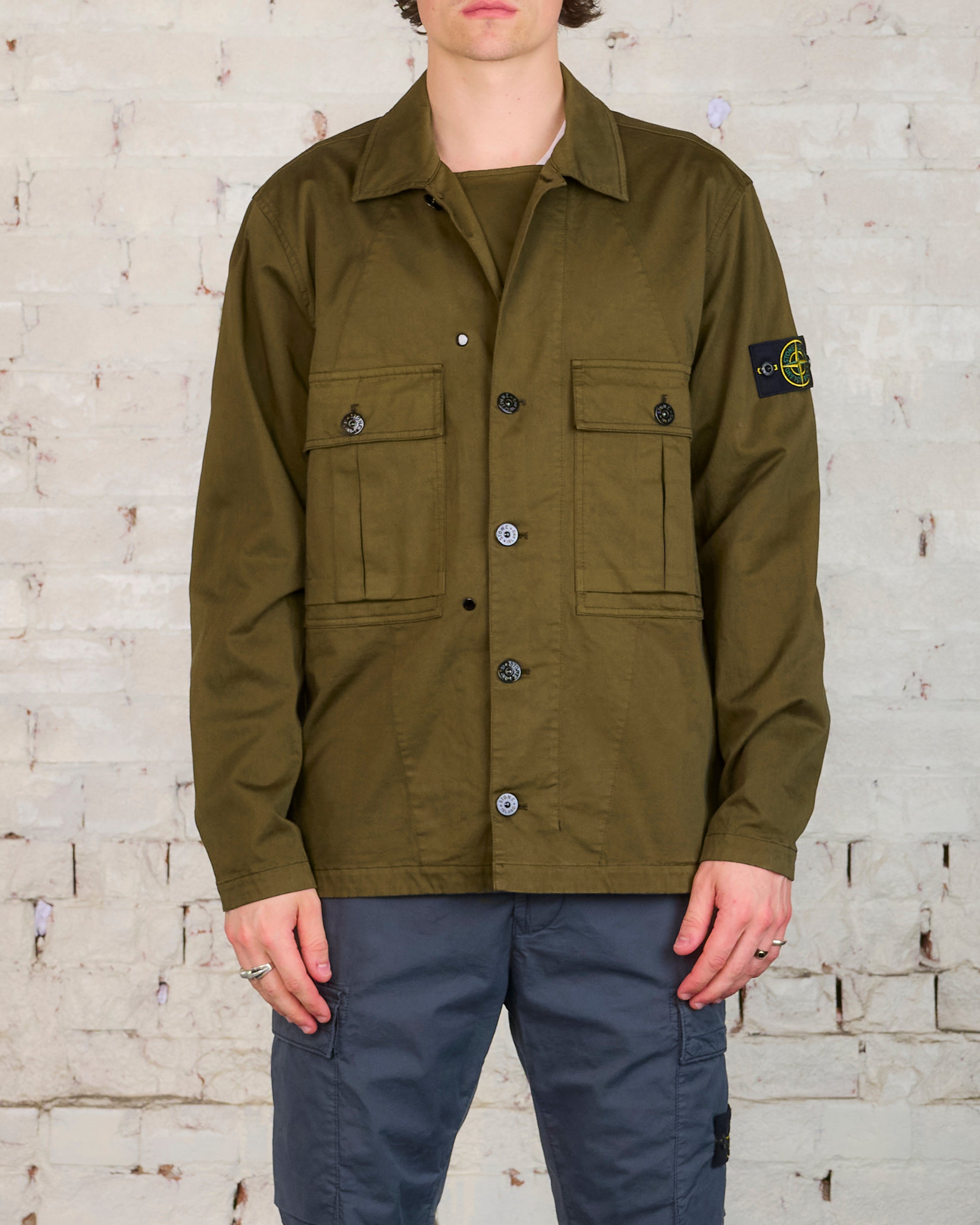 Stone Island Cotton-Wool Stretch Button Overshirt Olive – LESS 17