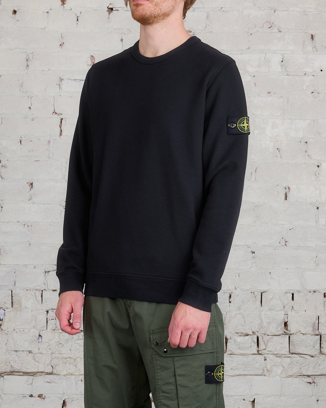 Stone Island Cotton Brush Fleece Crewneck Black