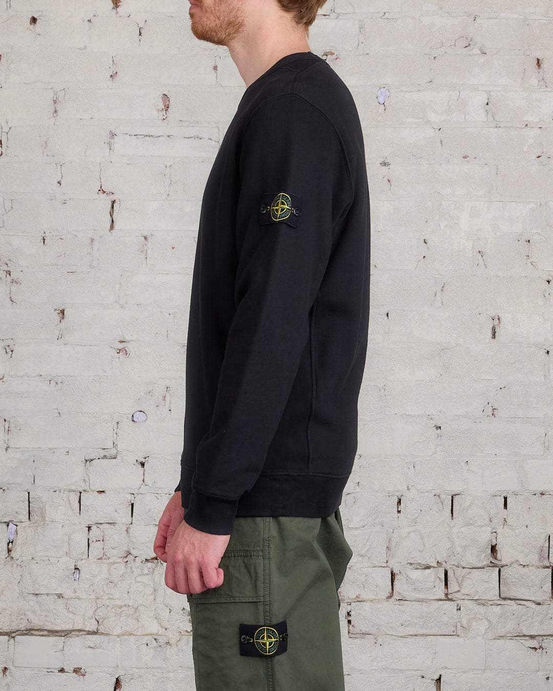 Stone Island Cotton Brush Fleece Crewneck Black