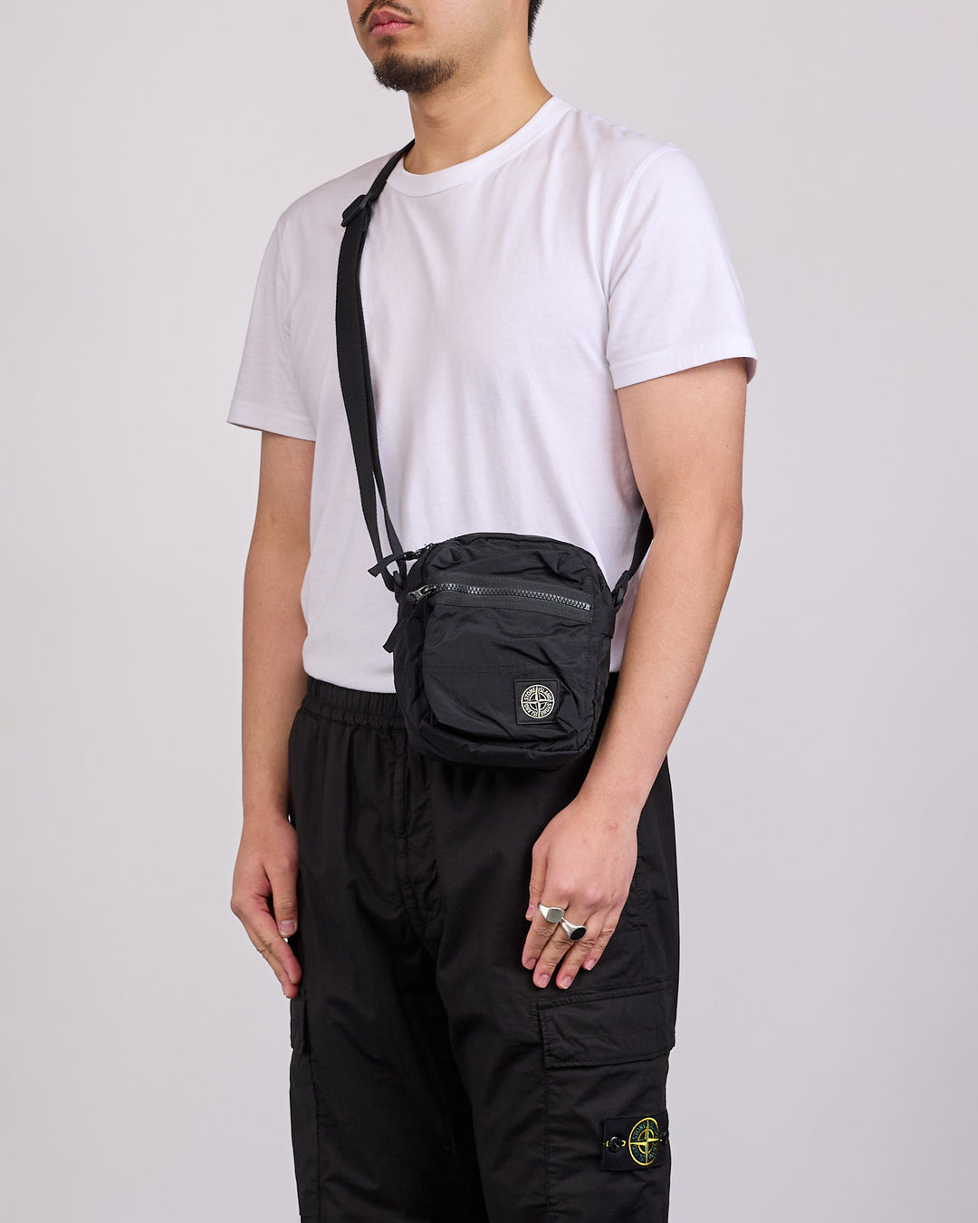 Stone Island Econyl Coated Nylon Metal Crossbody Bag Black