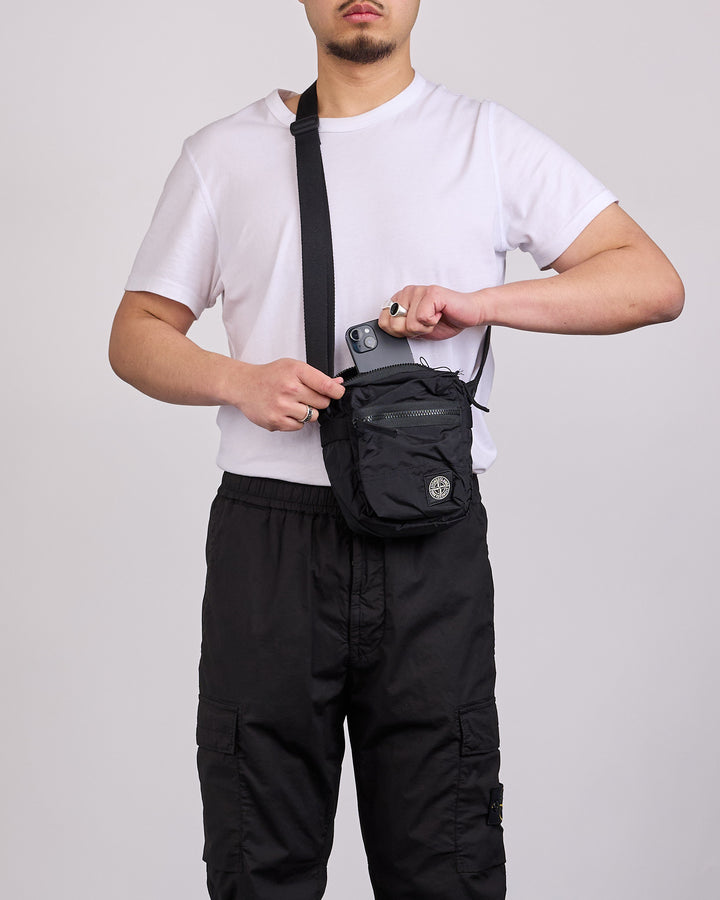 Stone Island Econyl Coated Nylon Metal Crossbody Bag Black