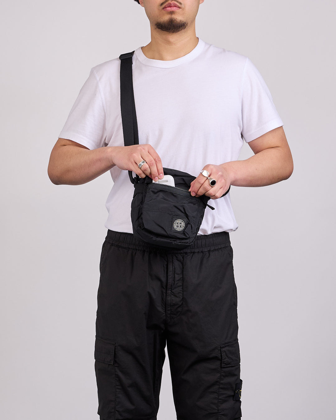 Stone Island Econyl Coated Nylon Metal Crossbody Bag Black