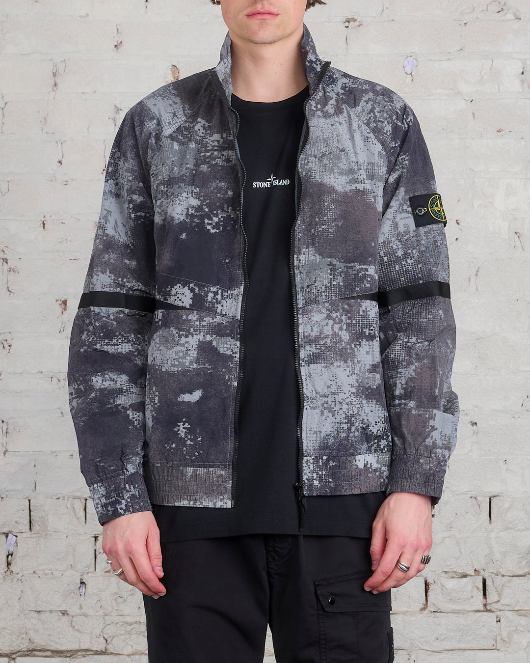 Stone Island Econyl Stand Collar Camouflage Jacket Grey