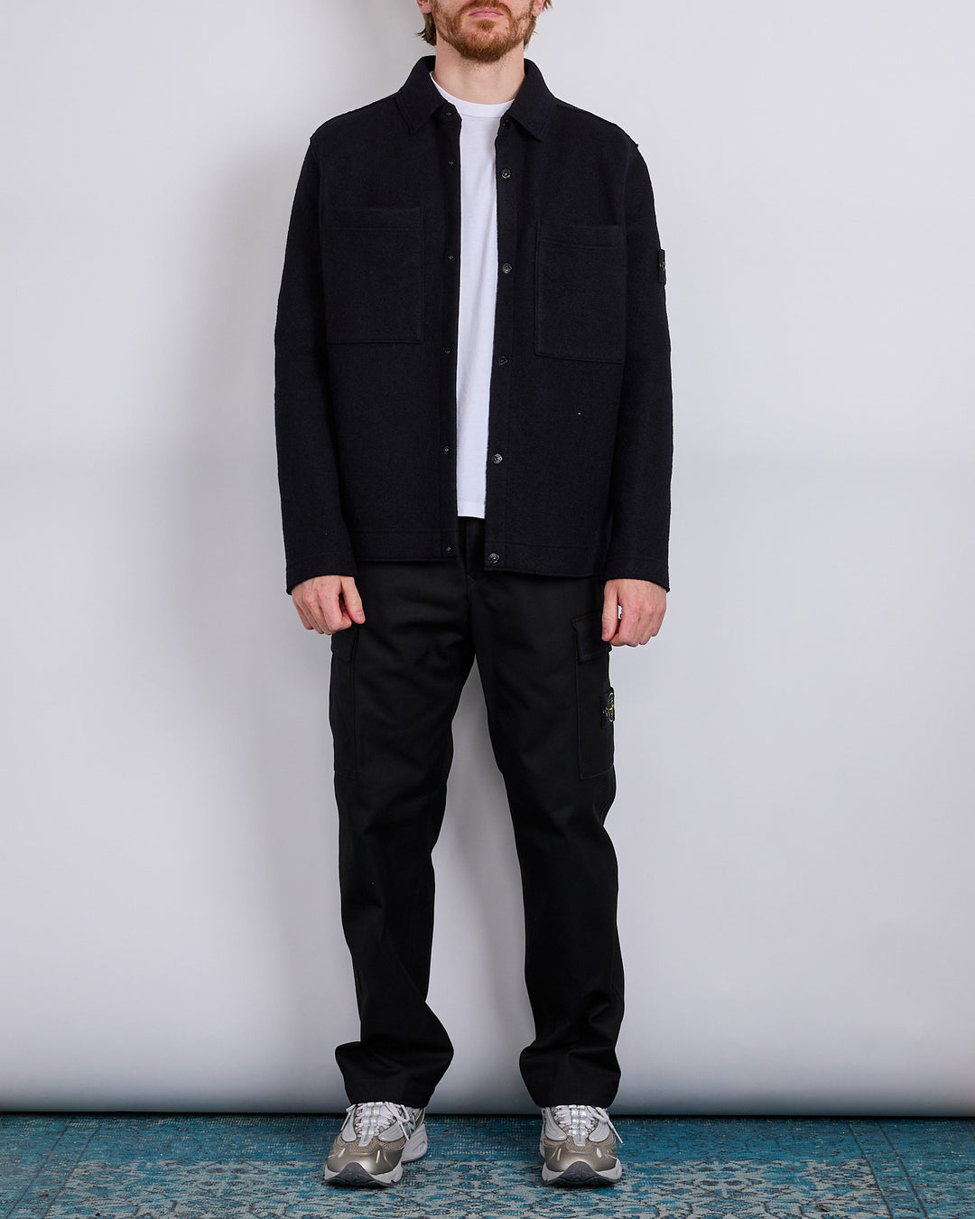 Stone Island Felted Wool Cardigan Black