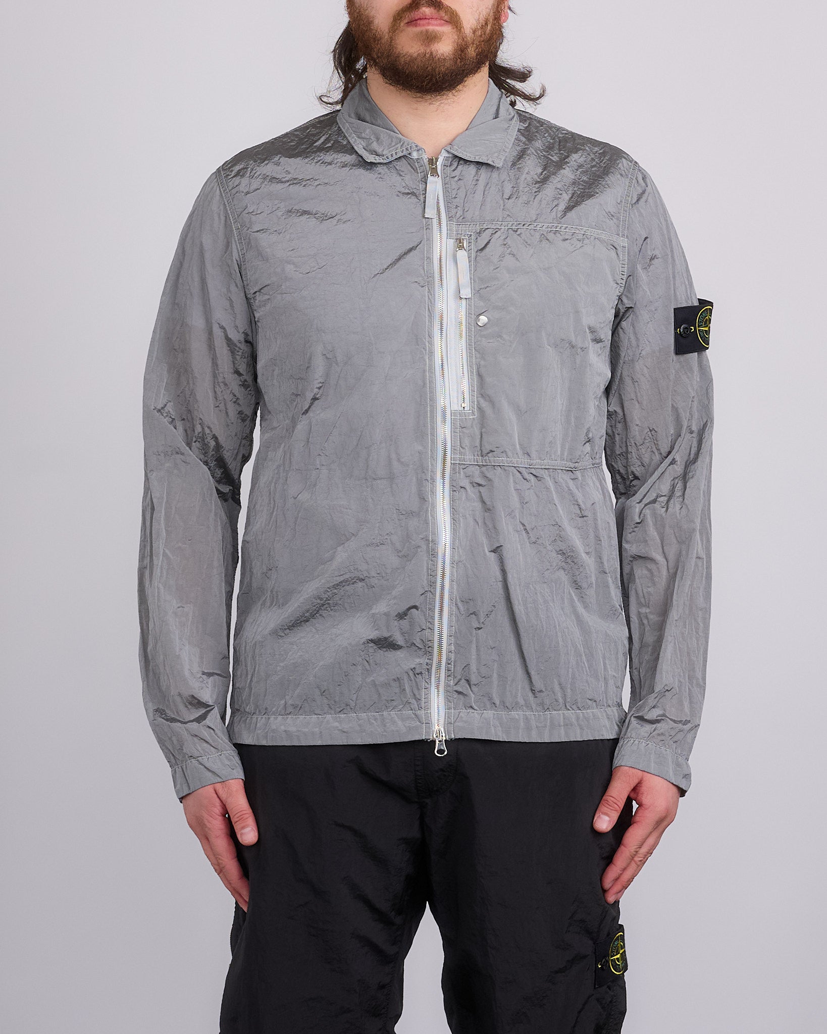 Stone Island Nylon Metal Econyl Zip Shirt Jacket Pearl Grey – LESS 17