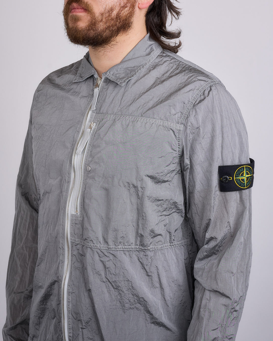 Stone Island Nylon Metal Econyl Zip Shirt Jacket Pearl Grey – LESS 17