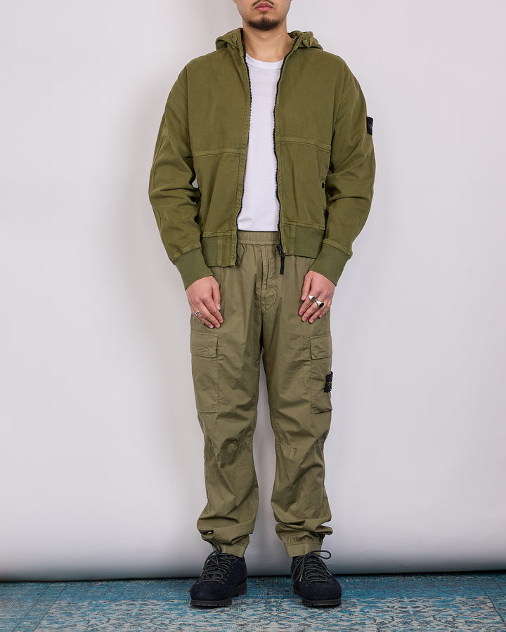 Stone Island Old Effect Panama Hooded Jacket Military