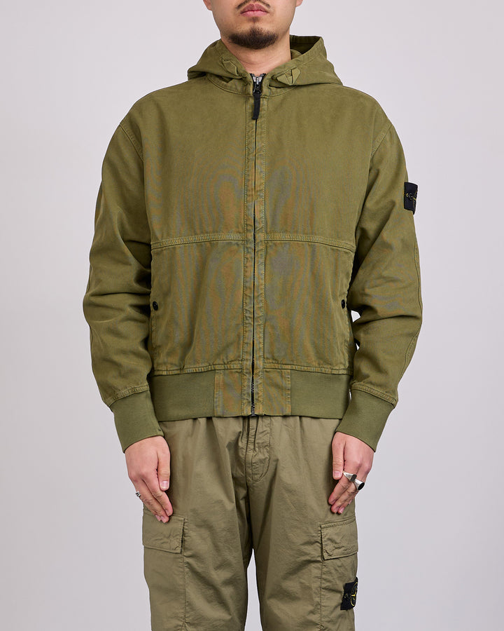 Stone Island Old Effect Panama Hooded Jacket Military