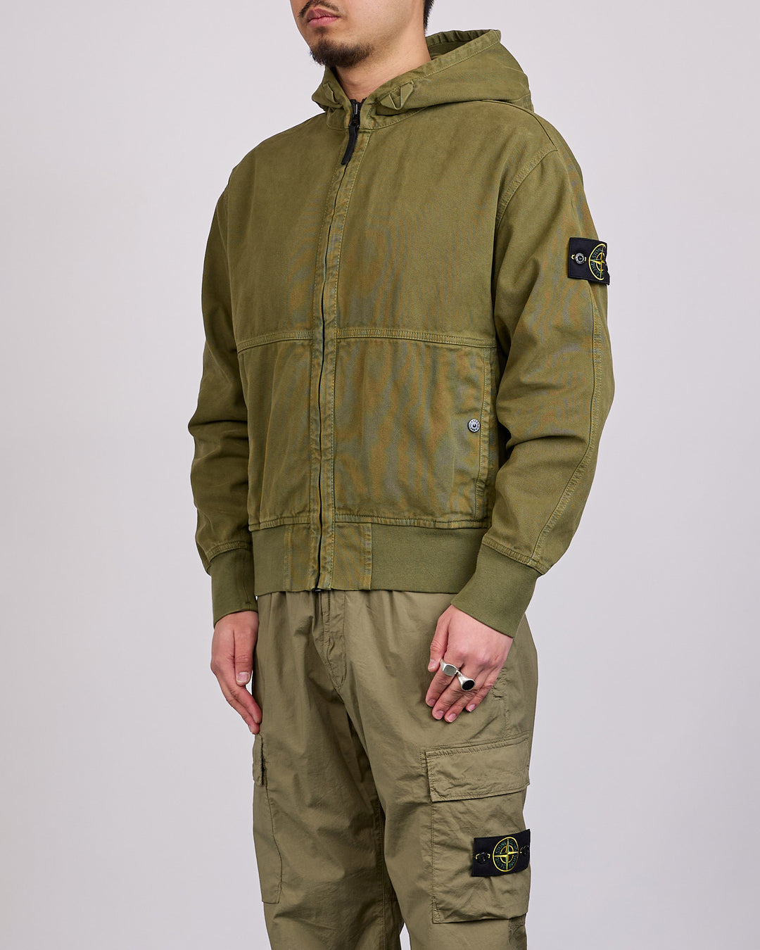 Stone Island Old Effect Panama Hooded Jacket Military
