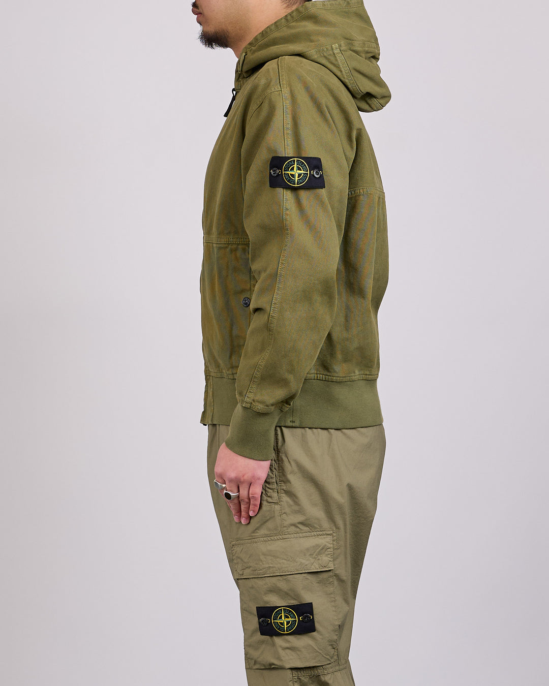 Stone Island Old Effect Panama Hooded Jacket Military