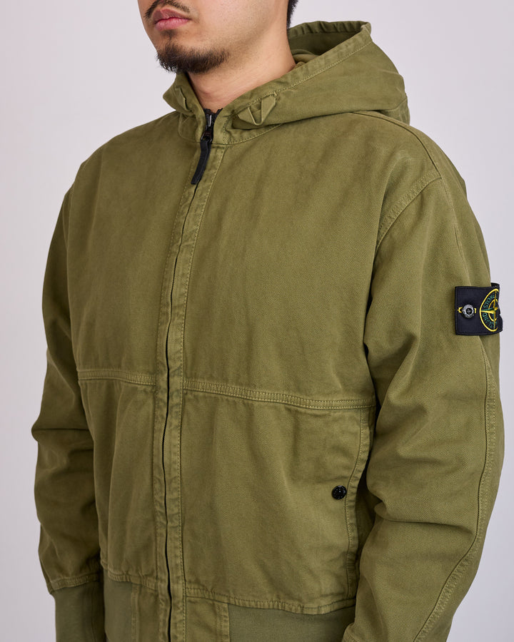 Stone Island Old Effect Panama Hooded Jacket Military