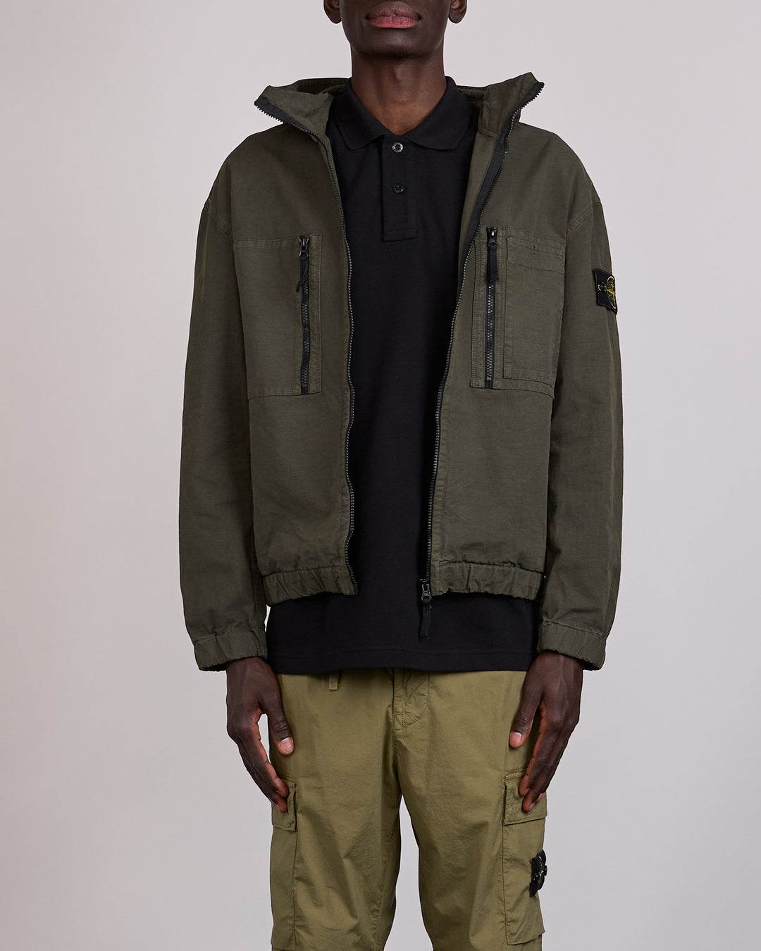 Stone Island Organic Cotton Ripstop Zip Jacket Coal