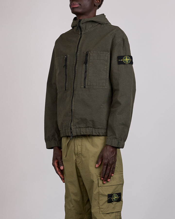 Stone Island Organic Cotton Ripstop Zip Jacket Coal
