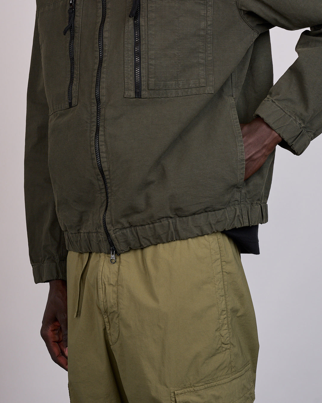 Stone Island Organic Cotton Ripstop Zip Jacket Coal