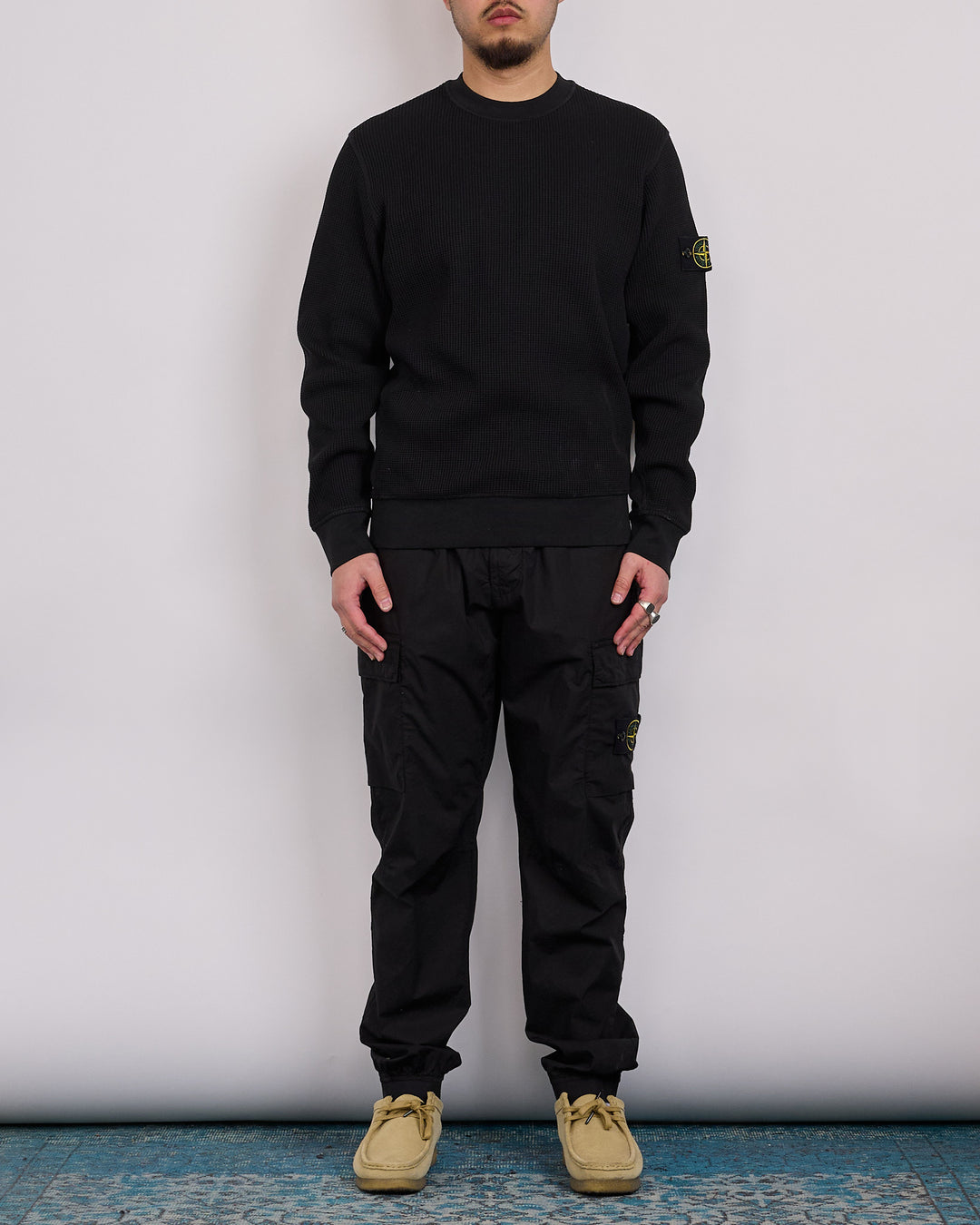 Stone Island Organic Cotton Waffle Fleece Crewneck Black