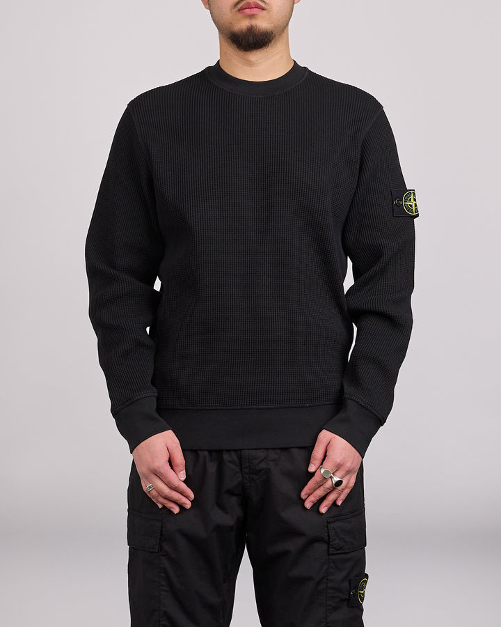 Stone Island Organic Cotton Waffle Fleece Crewneck Black