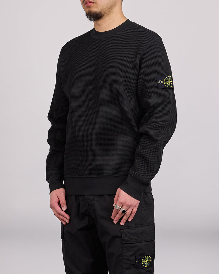 Stone Island Organic Cotton Waffle Fleece Crewneck Black
