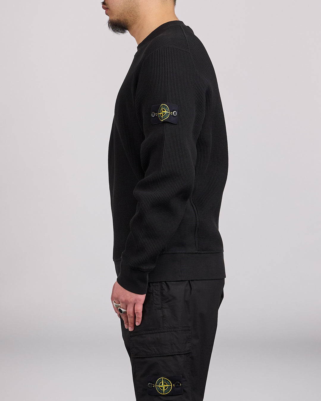 Stone Island Organic Cotton Waffle Fleece Crewneck Black