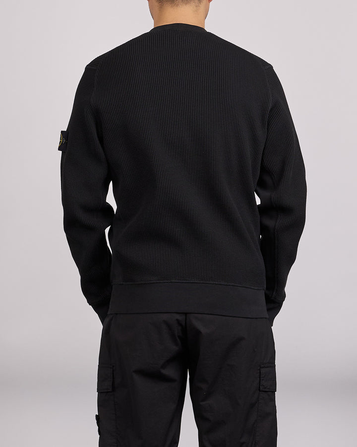 Stone Island Organic Cotton Waffle Fleece Crewneck Black