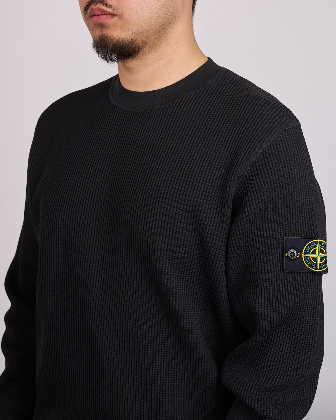 Stone Island Organic Cotton Waffle Fleece Crewneck Black