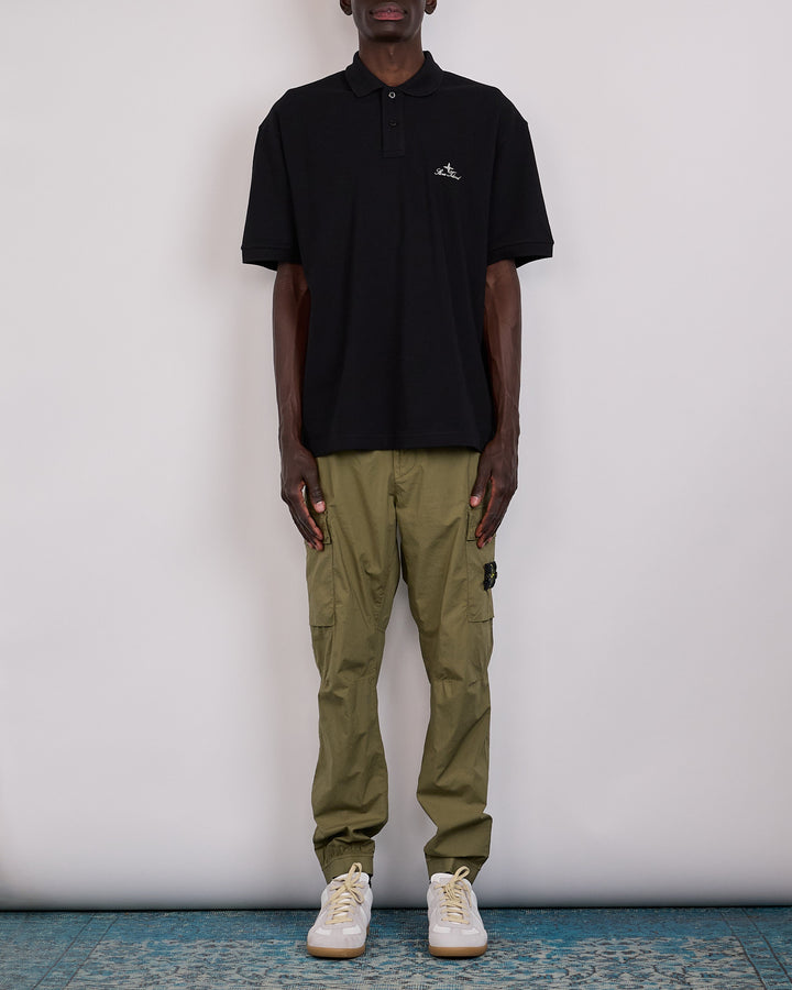 Stone Island Organic Pique Chest Logo Polo Black