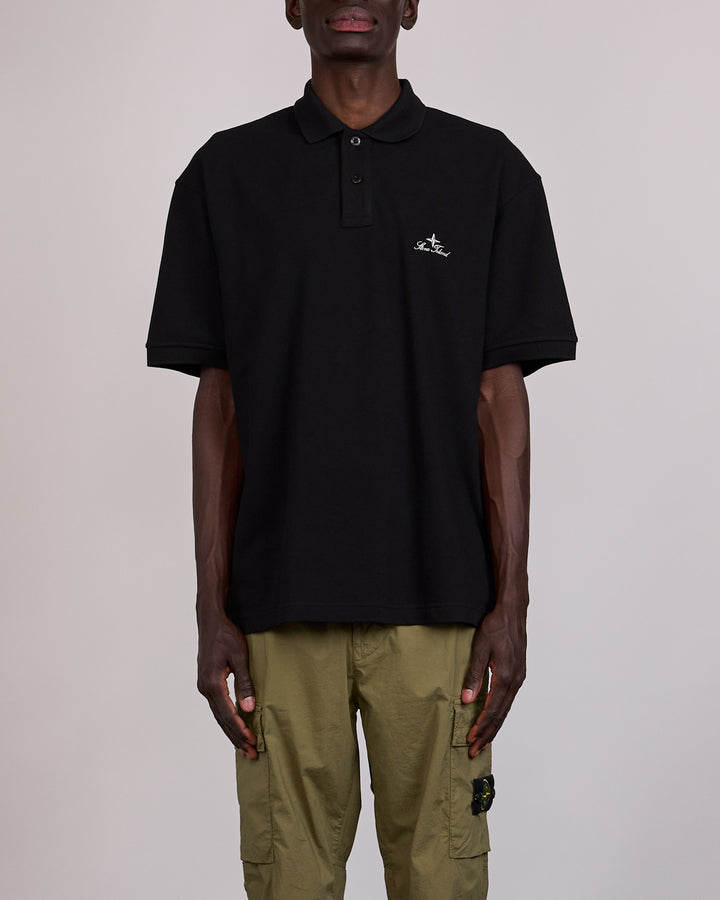 Stone Island Organic Pique Chest Logo Polo Black