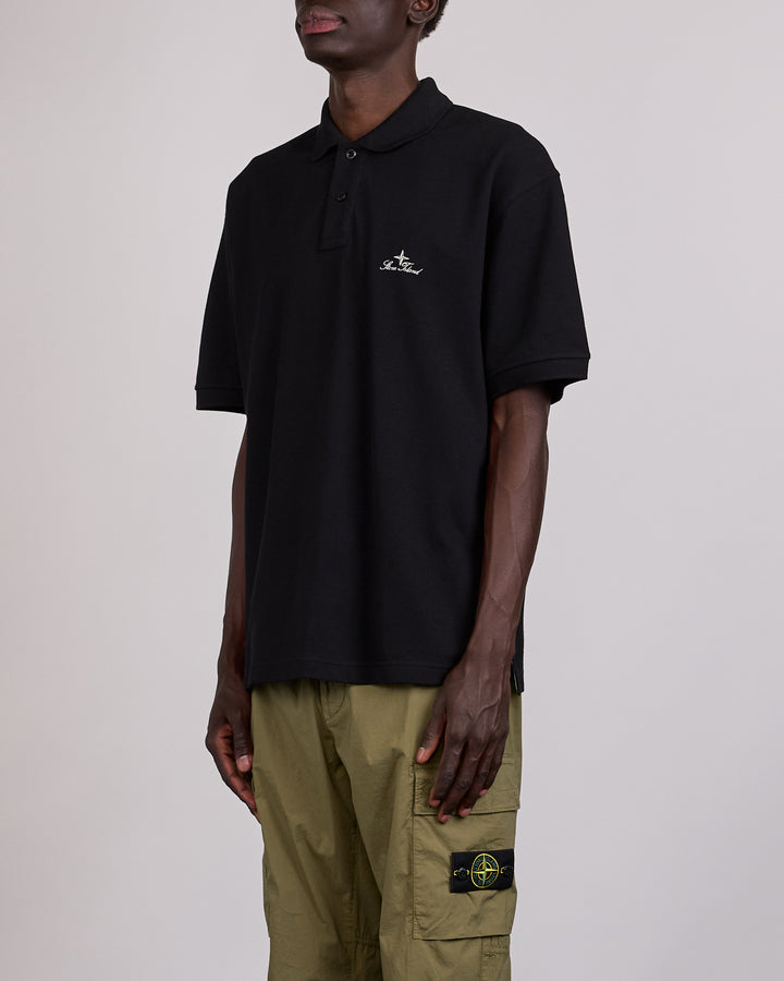 Stone Island Organic Pique Chest Logo Polo Black