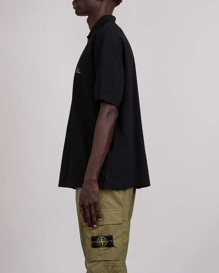 Stone Island Organic Pique Chest Logo Polo Black