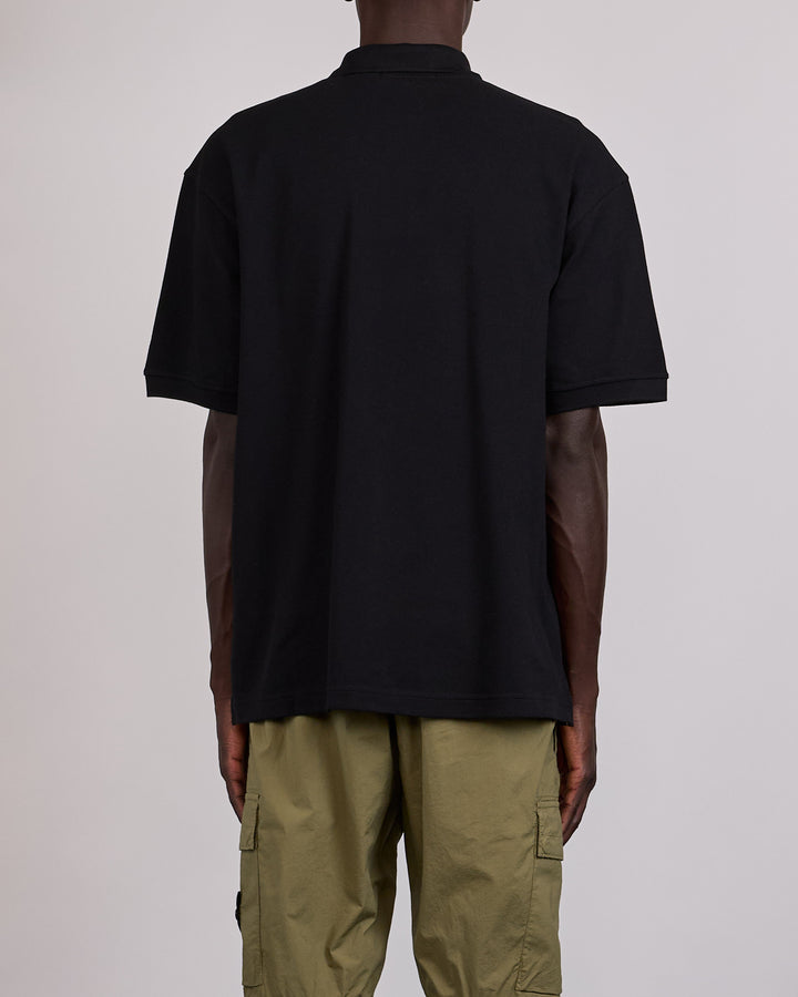 Stone Island Organic Pique Chest Logo Polo Black