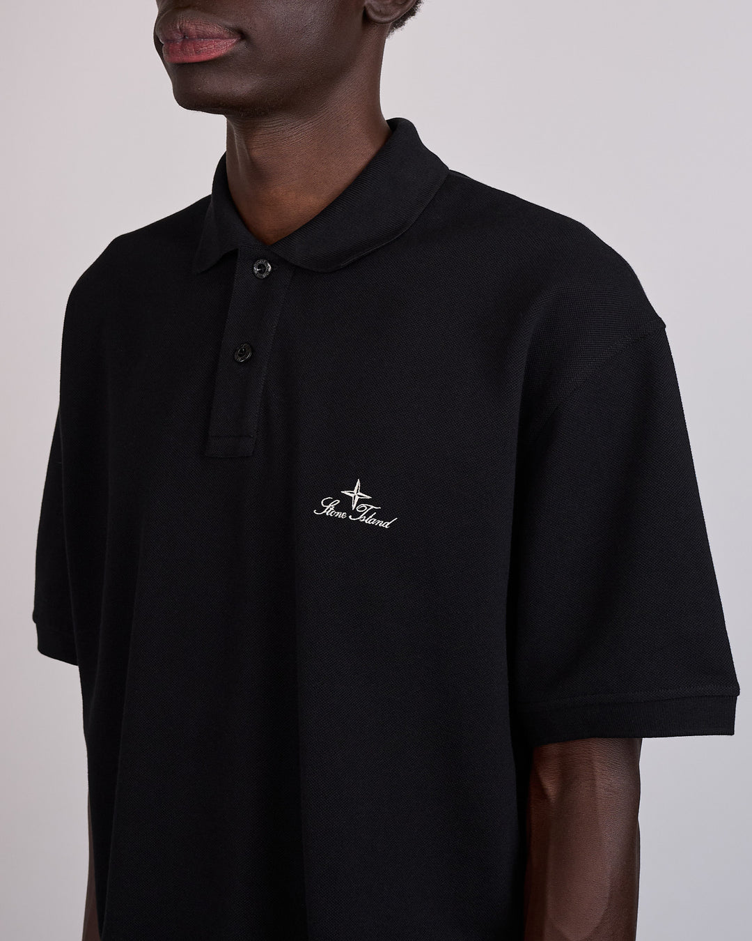 Stone Island Organic Pique Chest Logo Polo Black