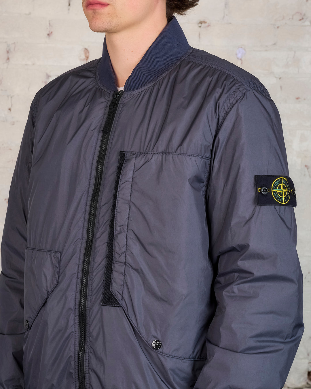 Stone Island Recycled Crinkle Reps Zip Pocket Bomber Lead Grey
