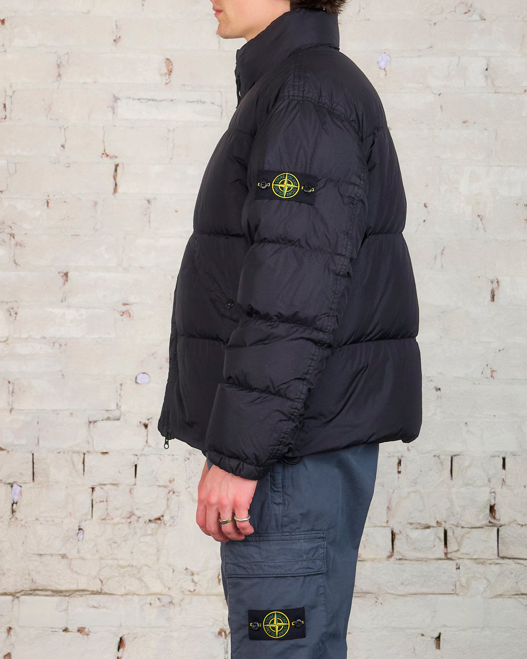 Stone Island Recycled Crinkle Stand Collar Down Jacket Black