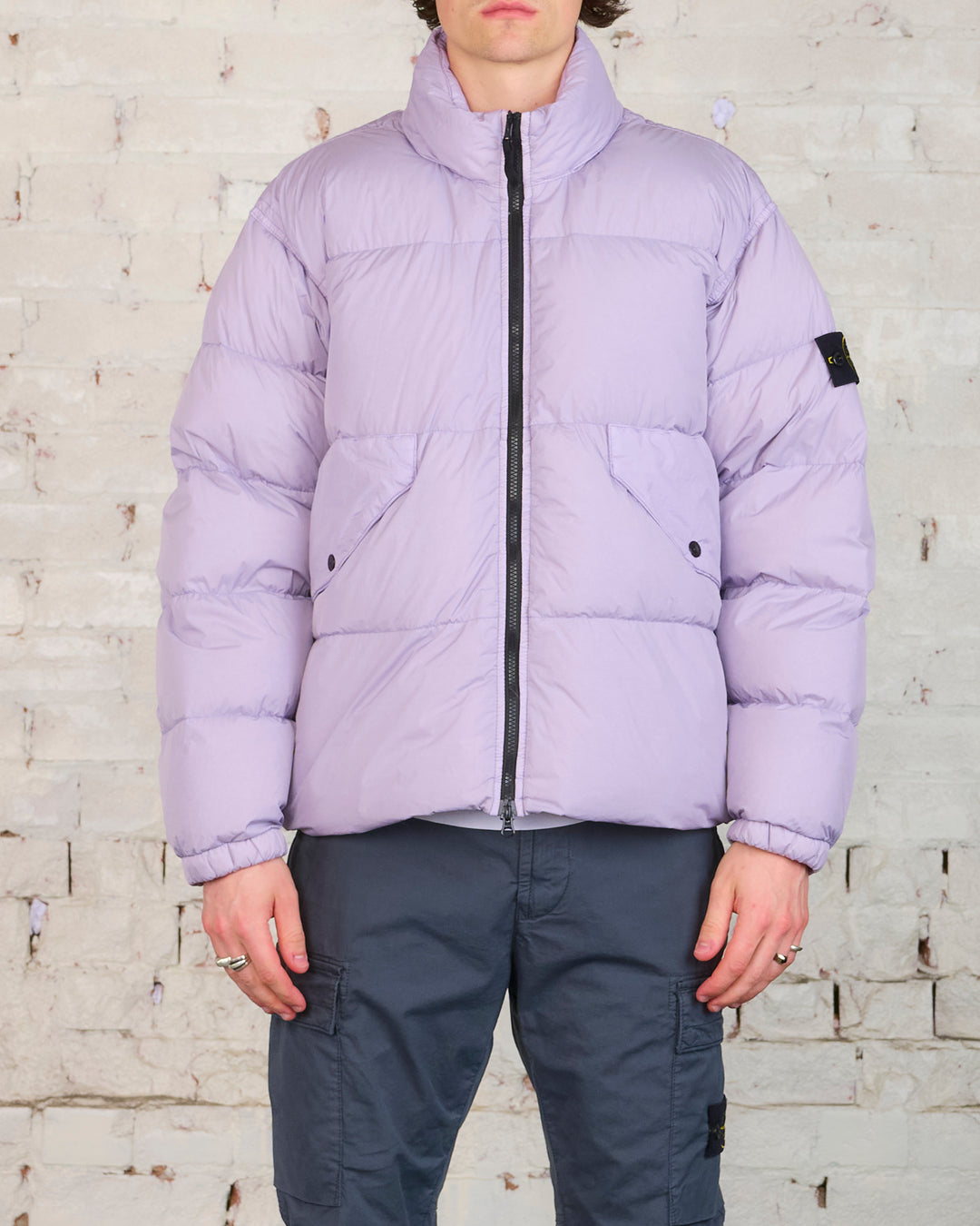 Stone Island Recycled Crinkle Stand Collar Down Jacket Lavender